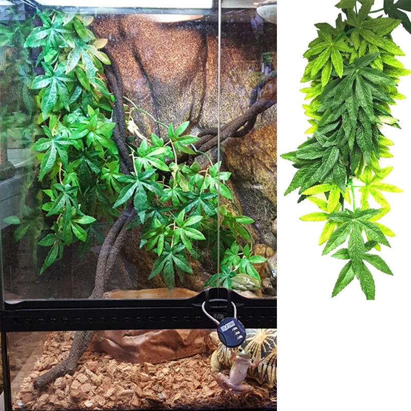

12/16/20in Fish Tank Reptile Terrarium Simulation Hanging Leaves Aquarium Green Artificial Leaves Plant With A Sucker Ornaments