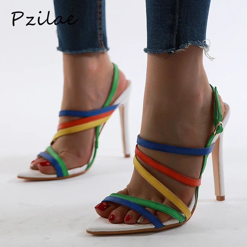 Pzilae/Модные женские сандалии сексуальные с узкими ремешками разных цветов на