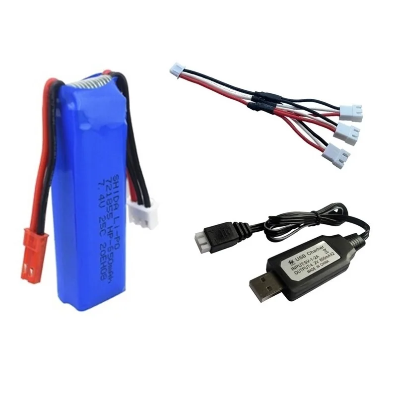 Оригинальный литий-полимерный аккумулятор 7,4 В 650 мАч и зарядное устройство для WLtoys A202 A212 A222 A232 A242 A252 4WD RC Car 7,4 В 721855 2S аккумулятор