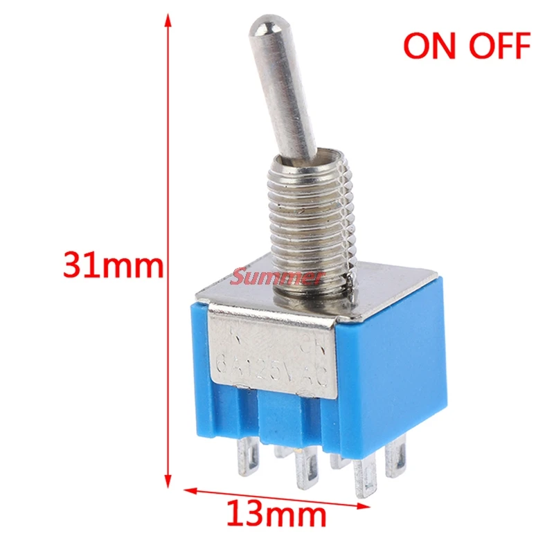 

New 5Pcs/lot MTS-202 DPDT Switch 6A 125V AC 6-Pin ON-ON Mini Toggle Switches For Switching Lights Motors 31*13*12mm