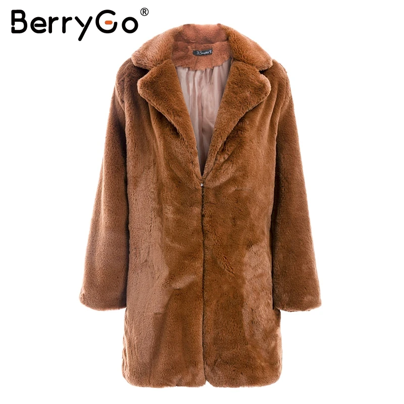 BerryGo теплое пальто из искусственного меха зимнее женское Элегантное мягкое