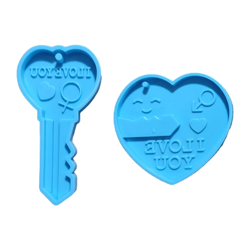 2 Pcs Lovers Heart and Lock Shape Phone Chain Epoxy Resin Mold Keychain Silicone Mould DIY Crafts Jewelry Pendant Casting 13MD | Украшения