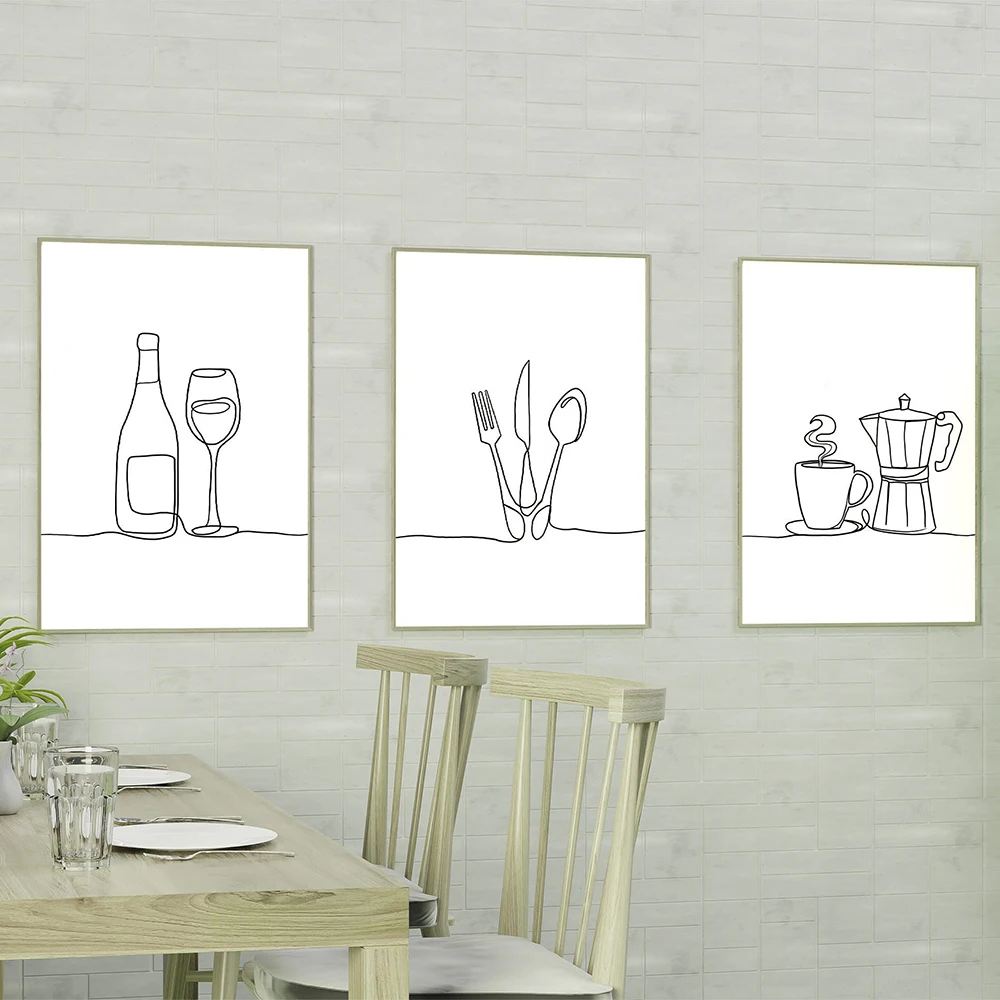 

Minimalist Line Tableware Canvas Painting Wall Art Nordic Posters and Prints Wall Pictures for Living Room Decoration Frameless