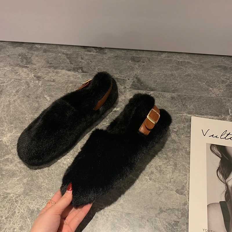 Женские дизайнерские туфли на искусственном меху симпатичный ремень брендовые