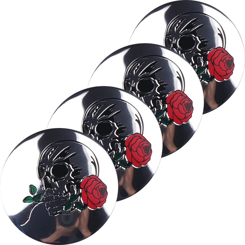 

4PCS Car Styling 3D Skull Rose Decals Badge Emblem Wheel Hub Center Cap Sticker For BMW Audi Lada Hyundai Honda Tire Accessories