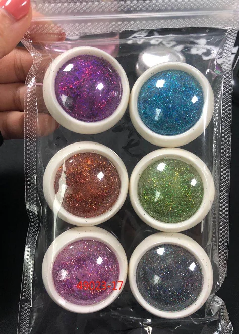 6 коробок/комплект флуоресцентные Блестки для ногтей пудра розовое золото