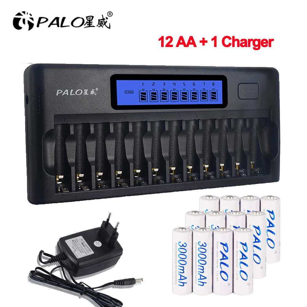 Умное зарядное устройство PALO с жк дисплеем 12 ячеек 1 2 в AA AAA + шт. перезаряжаемых