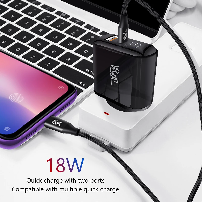 VVKing USB зарядное устройство 18 Вт PD Быстрая зарядка usb type C PD зарядное устройство HD Smart display EU разъем для iPhone 11 Pro samsung Xiaomi зарядка