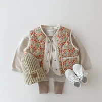 2021 autumn new baby floral sleeveless coat cotton kids warm vest for girls clothes fashion baby boy double sided windproof vest