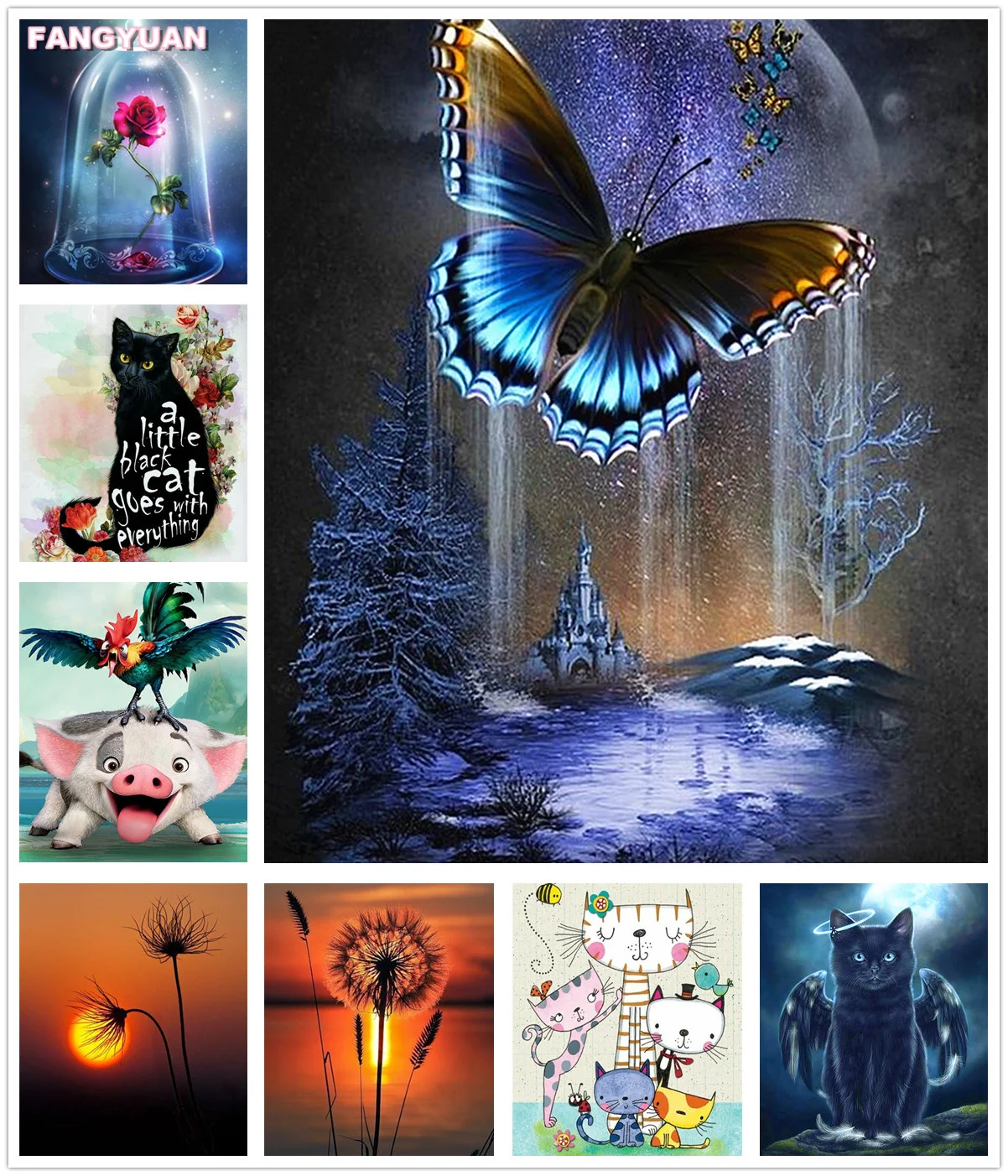 

5D Diy Diamond Painting Animals Cat Full Drill Rhinestone Diamond Embroidery Beach Landscape Mosaic Mosaic Picture Home Decor
