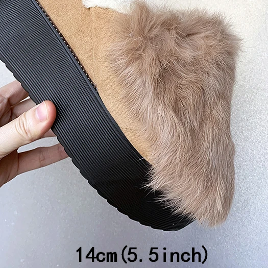 camel 14cm Модная обувь; коллекция года; женские Фетиш меховые шлепанцы; шлепанцы на платформе; обувь на платформе с натуральным мехом для стриптиза; 5; обувь на танкетке с розовым кроликом; сезон зима - Цвет: camel 14cm