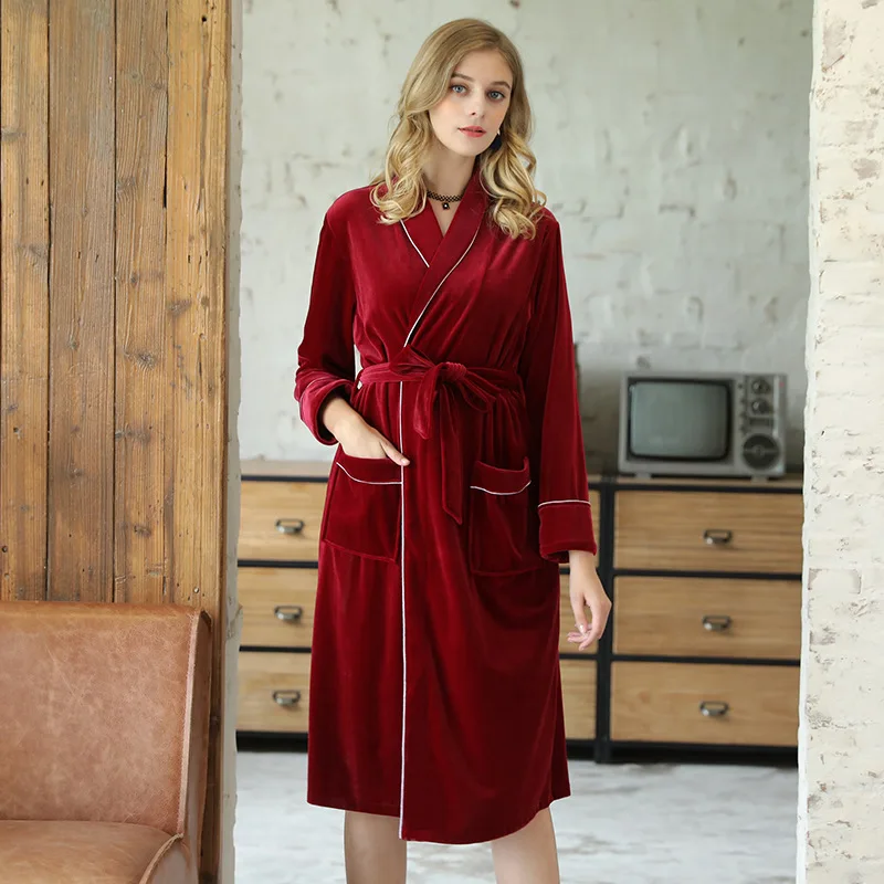 Новинка Осень/Зима золотистый бархатный Корейский Бархатный халат с длинными