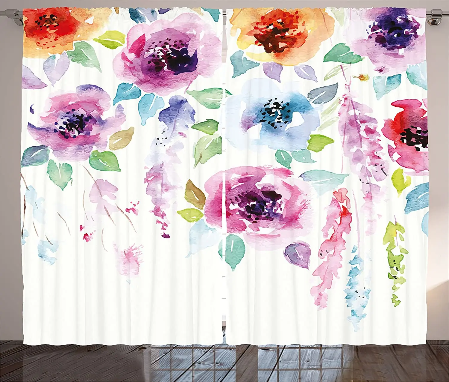 

Abstract Watercolor Style Flowers Window Curtains Home Decor Kitchen Draperies Curtains for Bedroom Living Room Curtain