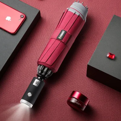 Red LED Light Автоматический мужской светодиодный Зонт с защитой от ветра, складной деловой Зонт от дождя, мужские автоматические зонты с защитой от дождя, прочные U5B181 - Цвет: Red LED Light