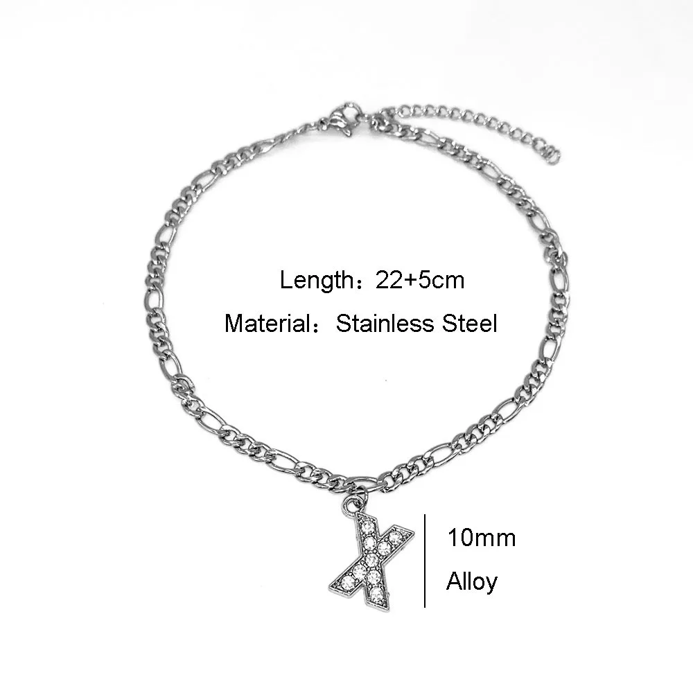 

Meetvii Charm CZ Zircon A-Z Alphabet Anklets for Women Summer Beach Stainless Steel Chain Initial Ankle Bracelet On Foot Jewelry