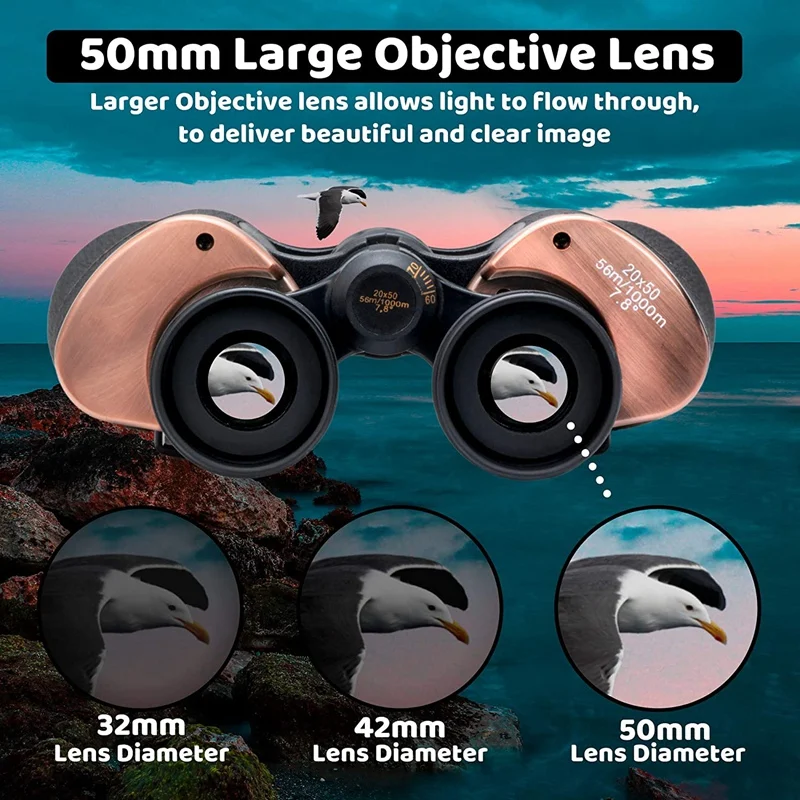 

HD Telescope 20X50 High Power Binoculars for Adults Outdoor Hunting Traveling BAK4 Prism FMC Lens, Strap and Carry Case