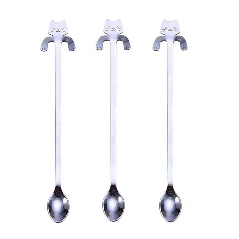 

3-Pcs Lovely Cat Long Handle Hanging Spoons Stainless Steel Ice Tea Coffee Spoons (7.8-Inch In Length)-ABUX