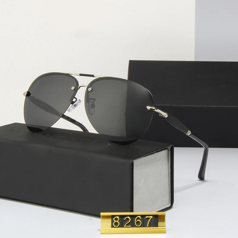 

New Men Sunglasses Fashion Brand Designer Retro Glasses Pilot Driving Polarized Sun Glass Rimless Lens Des lunettes de soleil