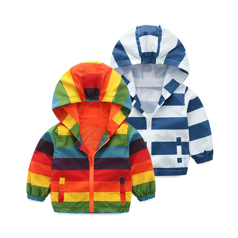 

Kids Coats and Jackets Striped Windbreaker Cartoon Print Outerwear Hooded for 3-7Y Kids Clothes