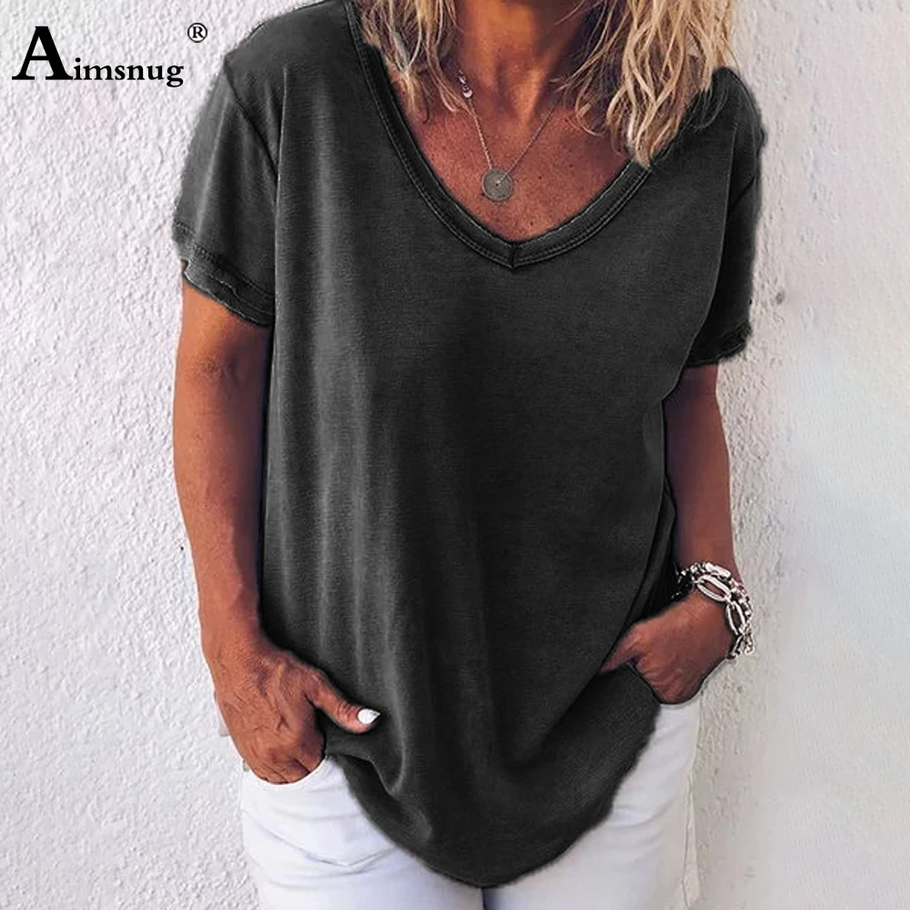 

2020 Plus Size 5xl Women New Leisure Casual Tops Ladies Short Sleeve V-neck Tshirt Solid Black Gray Summer Loose Tee Shirt Femme