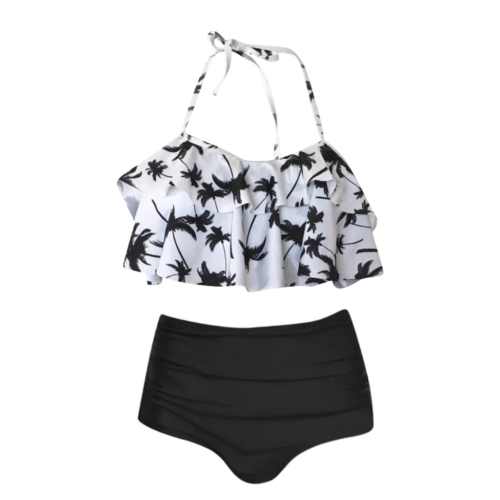 Maillot de bain femme, Женский комплект бикини из двух частей с принтом, топы и плавки, купальник, купальник, закрывающий голову, бикини с высокой талией