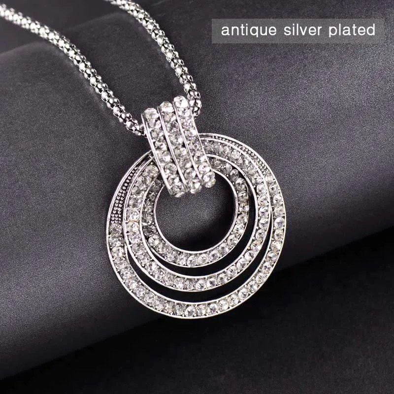antique silver color SINLEERY роскошный черный кубический цирконий многослойный круг большой кулон длинное ожерелье Женская Черная цепочка Винтажные Ювелирные изделия MY017 SSB - Окраска металла: antique silver color