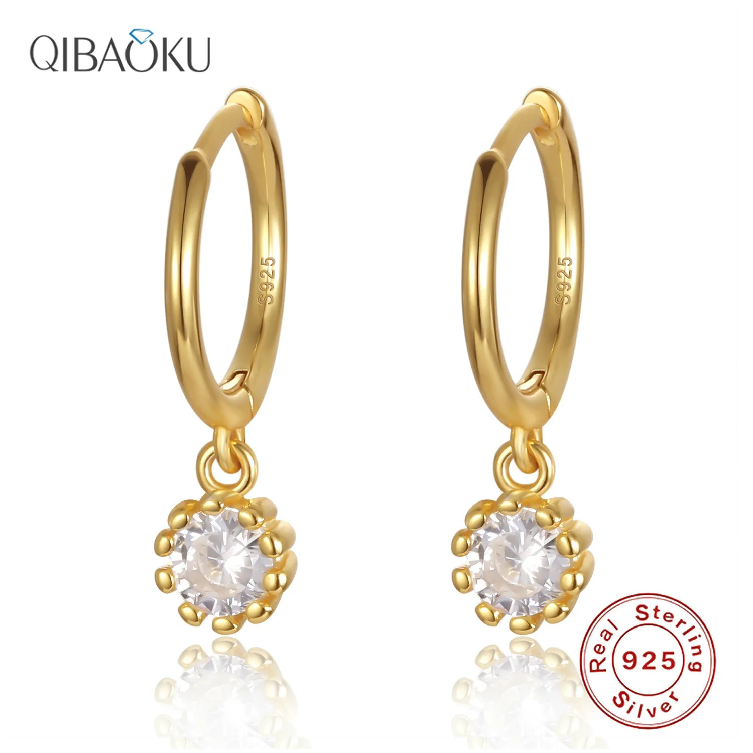 

Real 925 Sterling Silver Earrings Shiny Small Zircon Hoop Earrings for Women Ear Jewelry Circle Gold Earrings Gift