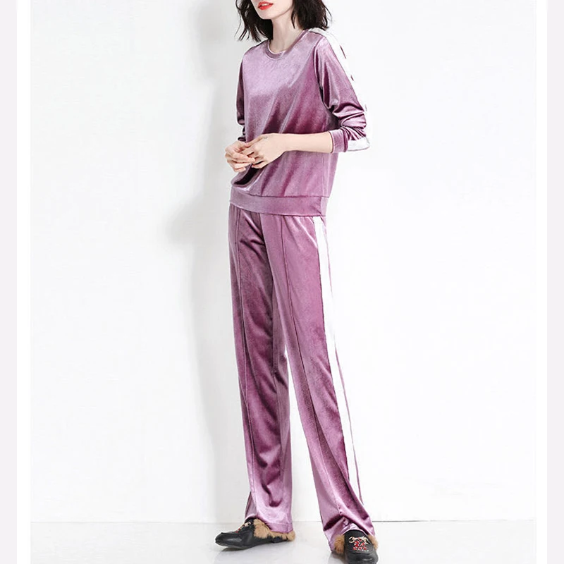 

2020 new casual temperament high-grade gold velvet sweater trousers two-piece comfortable sports suit