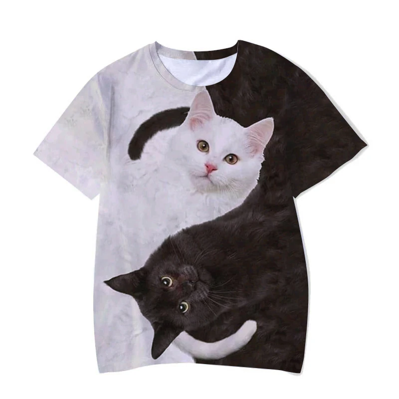 

2021 new ladies clothes spring summer casual pullover ladies clothes funny cute cat 3D printing long-sleeved T-shirt ladies fash