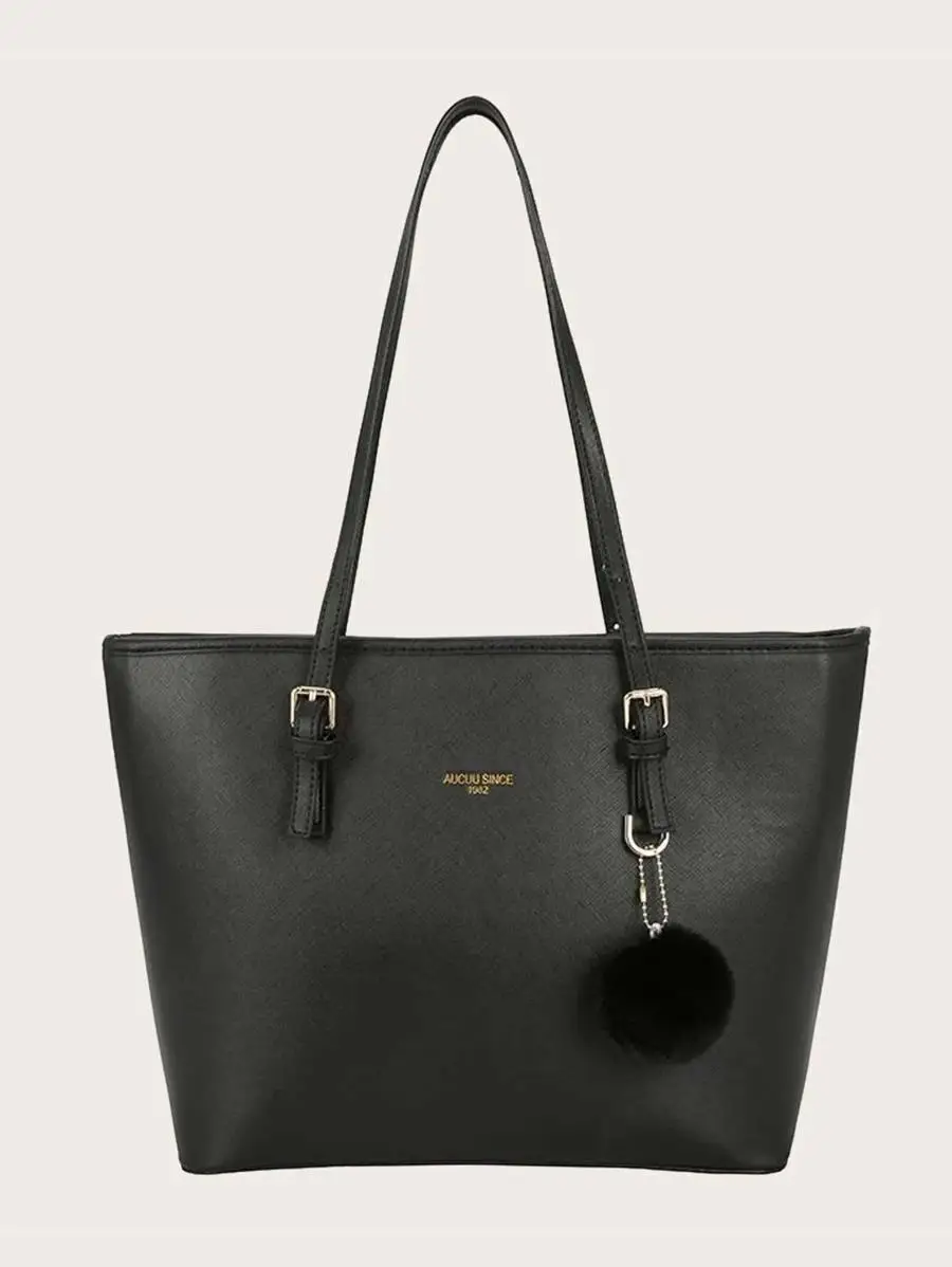 Декоративная Сумка-тоут с помпоном, новинка 2021, стильная сумка через плечо, Женская вместительная дамская сумка, Ретро сумка-тоут, помпон дл...