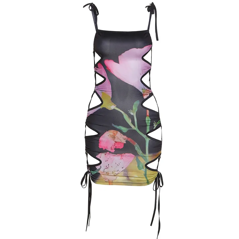 

Ladies sexy nightclub two-piece fashion halter strap hollow sexy tight-fitting hip dress