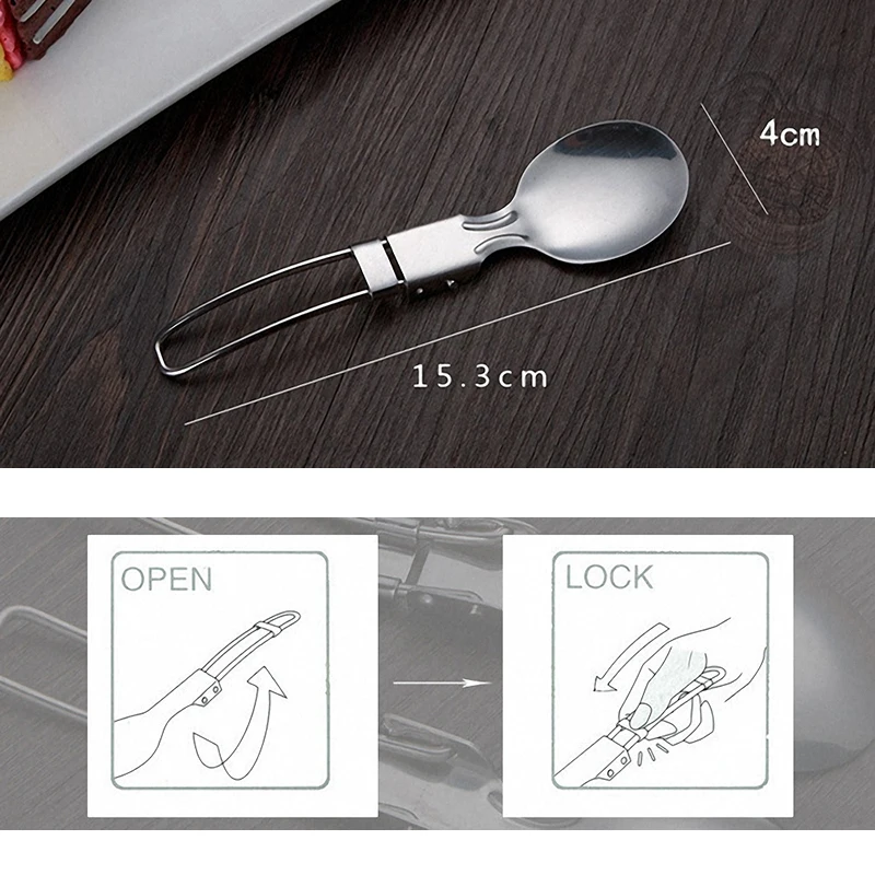 

Outdoor Camping Picnic Stainless Steel Spoon Tableware Camp Titanium Spork Folding Camp Spoon Utensil Portable Camping Equipment