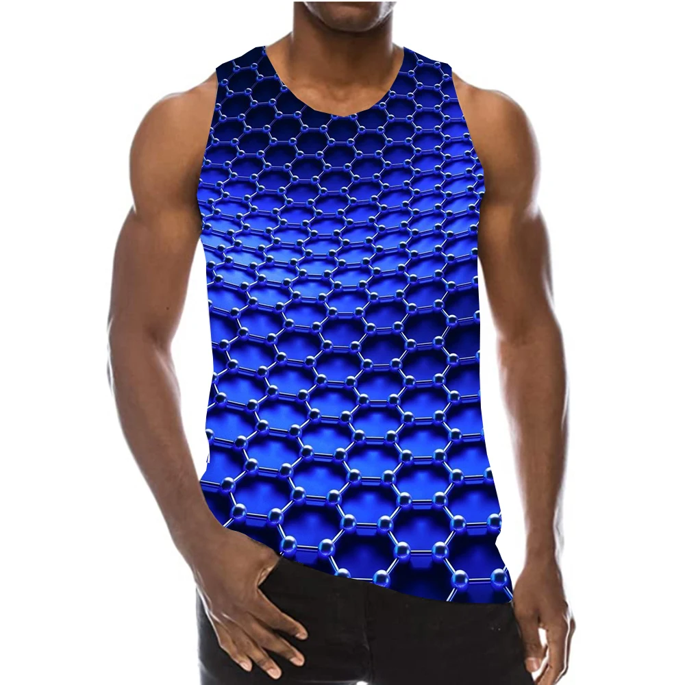 

UNEY Graphic Tank Tops For Men Summer Psychedelic US Size 3D Sleeveless Color block Vest Sports Tops 2020 New