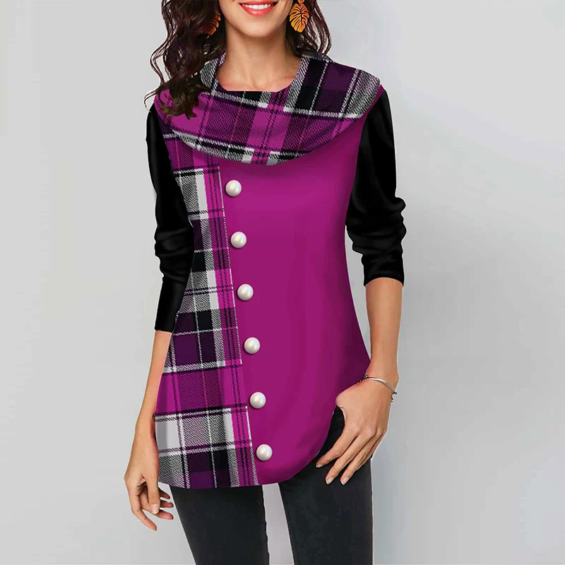 Blusas Mujer De Moda 2019 винтажная клетчатая Лоскутная Женская рубашка весна осень длинный