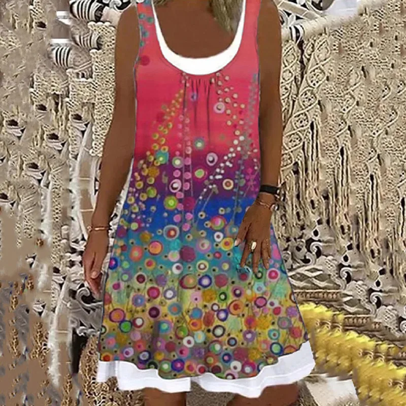 

2021 Women's Fashion Casual Solid Color Pocket Dress Ladies Round Neck Sleeveless A-Line Pullover Print Dress Oversized Femme