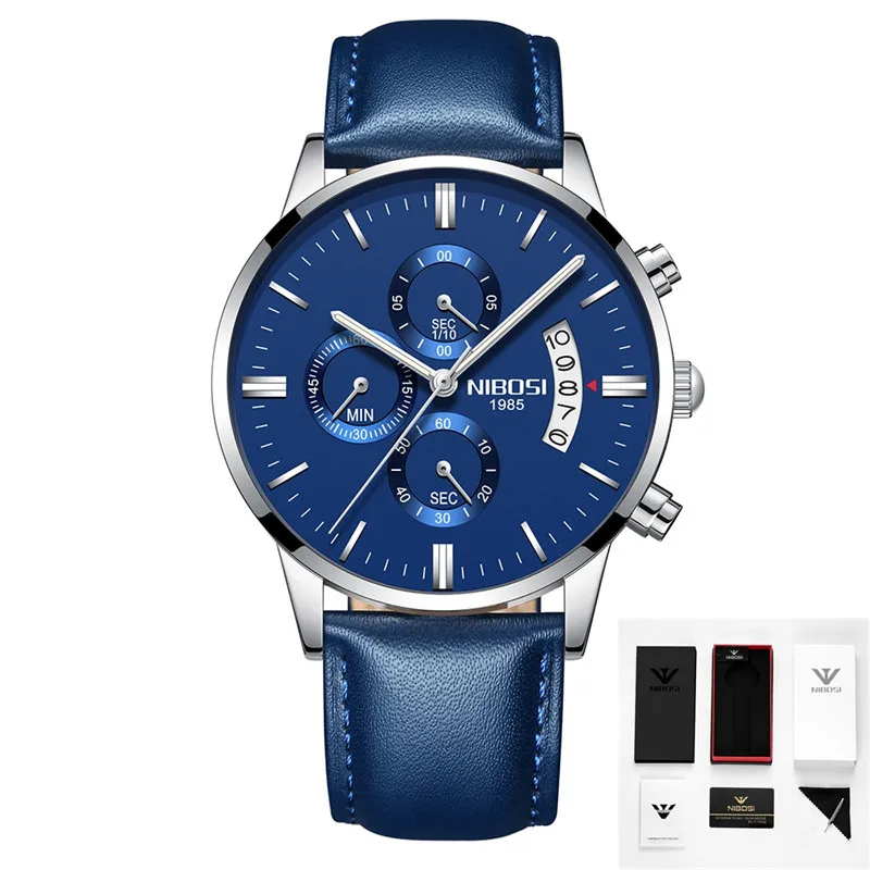 13 with box NIBOSI часы Relogio Masculino люксовый бренд Мужские Хронограф деловые Часы мужские стальные кожаные водонепроницаемые кварцевые наручные часы - Цвет: 13 with box