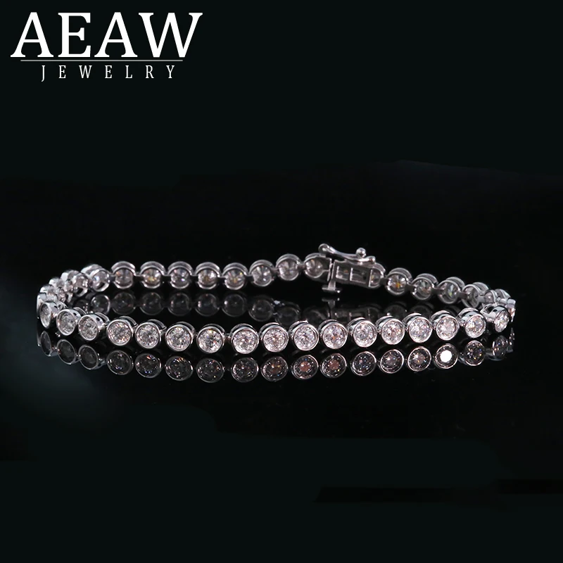 AEAW Solid 14K белое золото DF 3 мм 4 5 Moissanite лабораторный алмаз свадебный ободок браслет