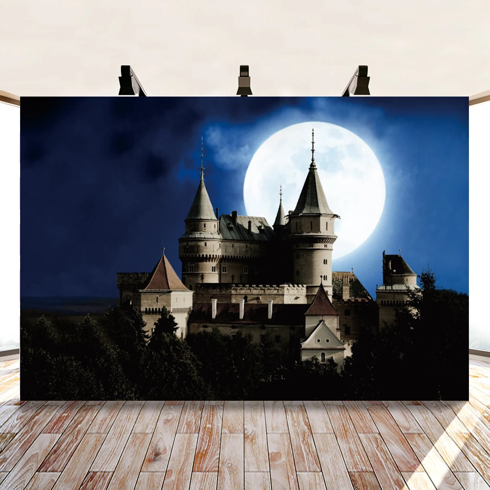 

Фон для студийной фотосъемки с изображением замка на всю Луну
