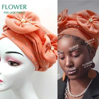 african turbans cap women auto gele stacked stick beads flower elegant women wedding 100 cotton headtie stones headwrap laces