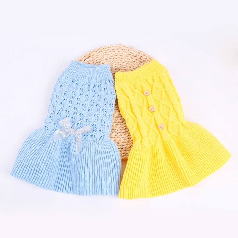 

Sweet Pet Dog Sweater Skirt Autumn Winter Dog Dress Cats Sweater Pet Knitted Pullover For Small Dogs Warm Dog Clothes Cats Coat