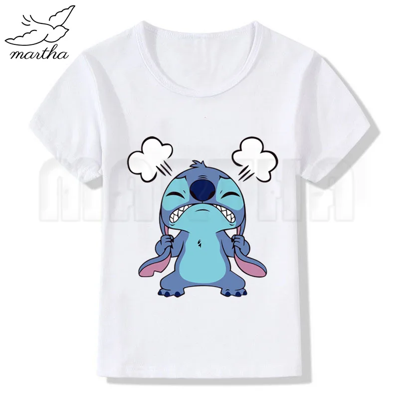 Новая белая футболка с забавным рисунком из мультфильма «Angry Stitch» Новая футболка с принтом для девочек летние топы с короткими рукавами и круглым вырезом, повседневная детская футболка - Цвет: WhiteA