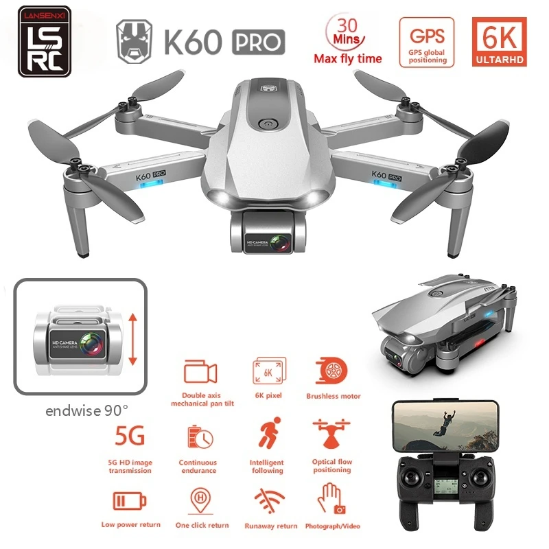 

LSRC K60 Pro 6K drone 4k gps profissional 5G HD Camera System 1 Axis Gimbal Camera Brushless Motor Dron 1.2km Flight 30 Min toys