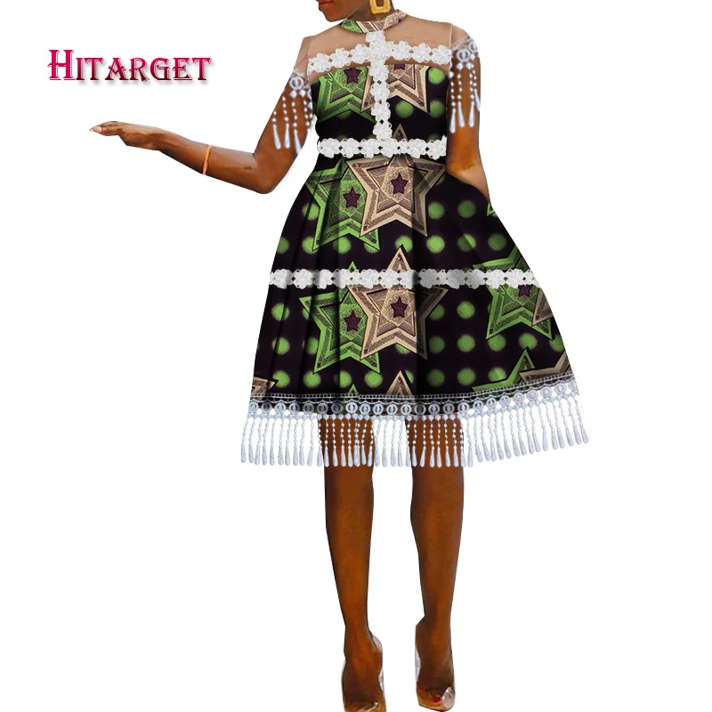 

2021 New Fashion Summer African Print Lady Clothing Knee Dress Non-Sleeve Women Party/Wedding Dresses African Clothing WY8618