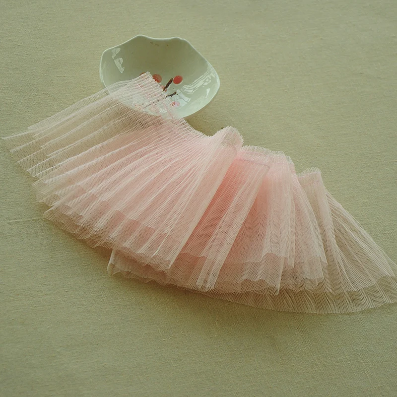 Coral pink 12 см Широкий двухслойный тюль плиссированные кружева Fabirc воротник манжеты Обрезной край Ленточные занавески платье Одежда DIY Швейные аксессуары - Цвет: Coral pink