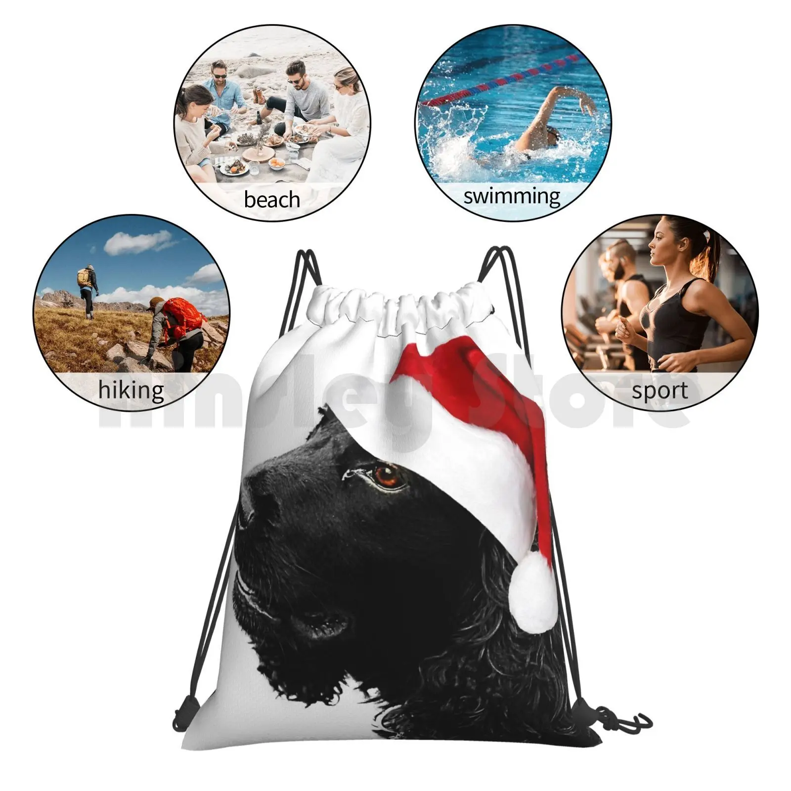

Merry Christmas Cocker Backpack Drawstring Bags Gym Bag Waterproof Jarvis Dog Dogs Pet Pets Animal Animals Spaniel