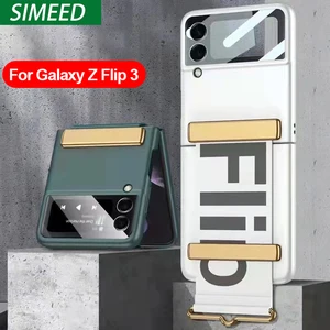 z flip 3 with len camera glass film phone case for samsung galaxy z flip 3 5g case ultra thin matte pc hard back cover capa free global shipping