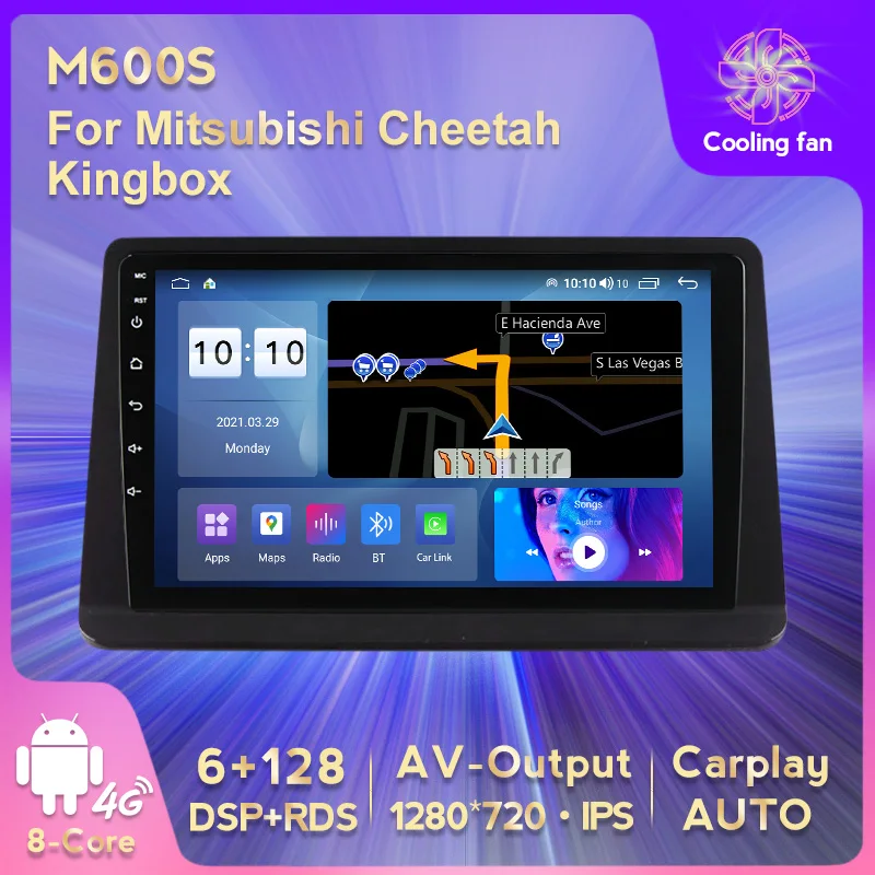 

Автомагнитола для Mitsubishi Cheetah Kingbox, стерео-приемник, GPS-навигация, мультимедийный плеер для Carplay + Auto, Wi-Fi, 4G, LTE, BT, DSP + RDS