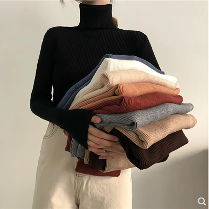 

2021 new autumn and winter loose high neck solid color thickened base sweater sweater long sleeve women
