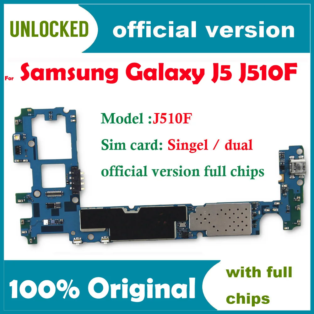 100% оригинальная разблокированная материнская плата для Galaxy J5 J510F Samsung Singel / Dual