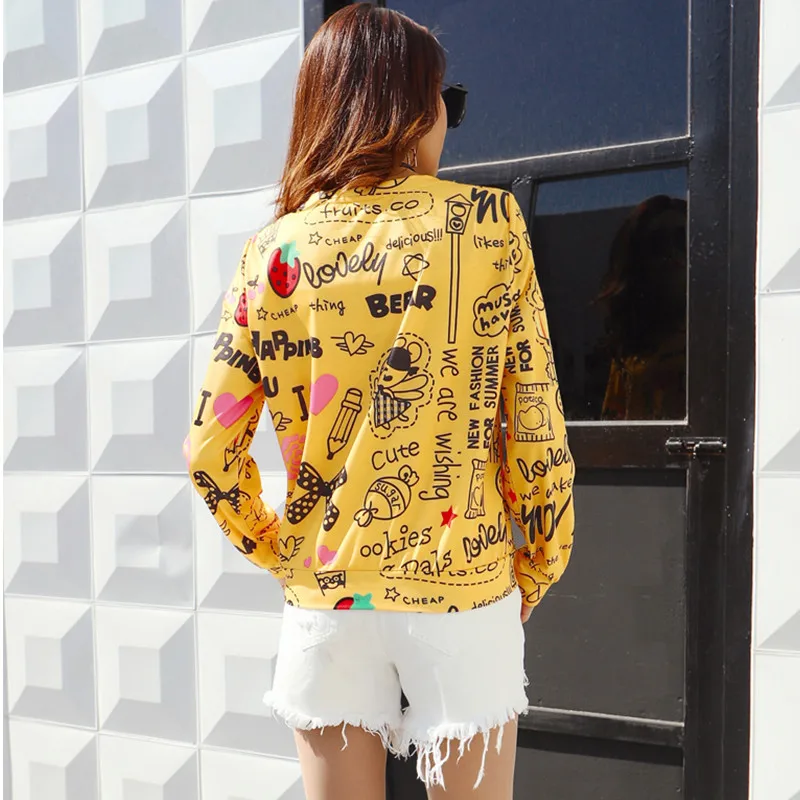 

Hiawatha Women Long Sleeve Yellow Hoodies Fashion Letter Print Loose Sweatshirt Korean O-Neck Tops WY1014
